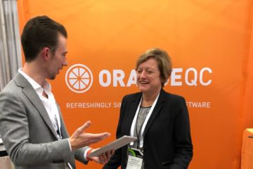 Matt Gornick, founder of OrangeQC, talks with Judy Gillies, president of The Surge Group
