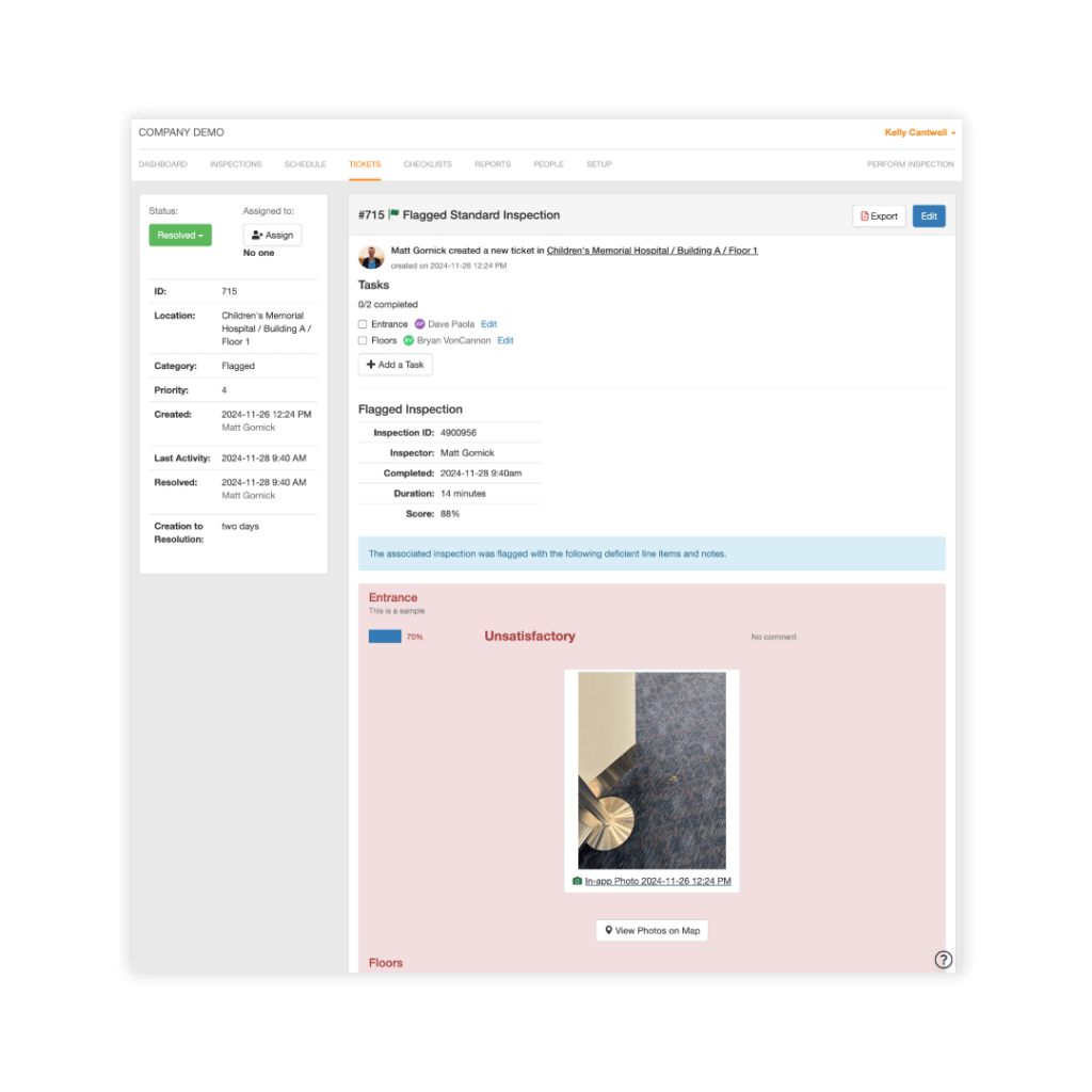 Assign and track medical facility tickets and corrective actions.