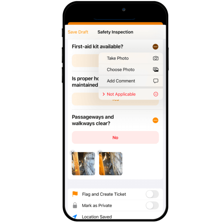 Use or customize inspection checklists for facilities.
