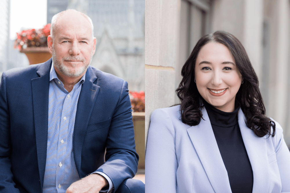 Professional headshots of Dennis McCann and Samantha Jacobson.