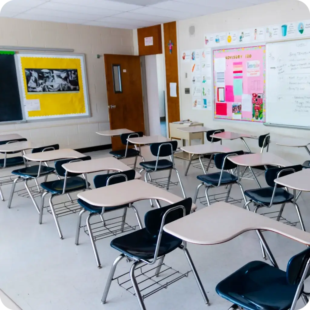 A photo of a well-maintained classroom, illustrating classroom quality control.